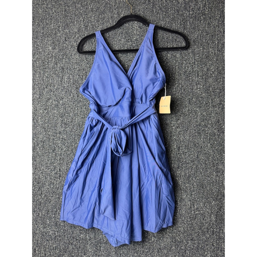 BloomChic Swim Dress V-Neck Tie Waist Pockets Blue Size 10 NWT